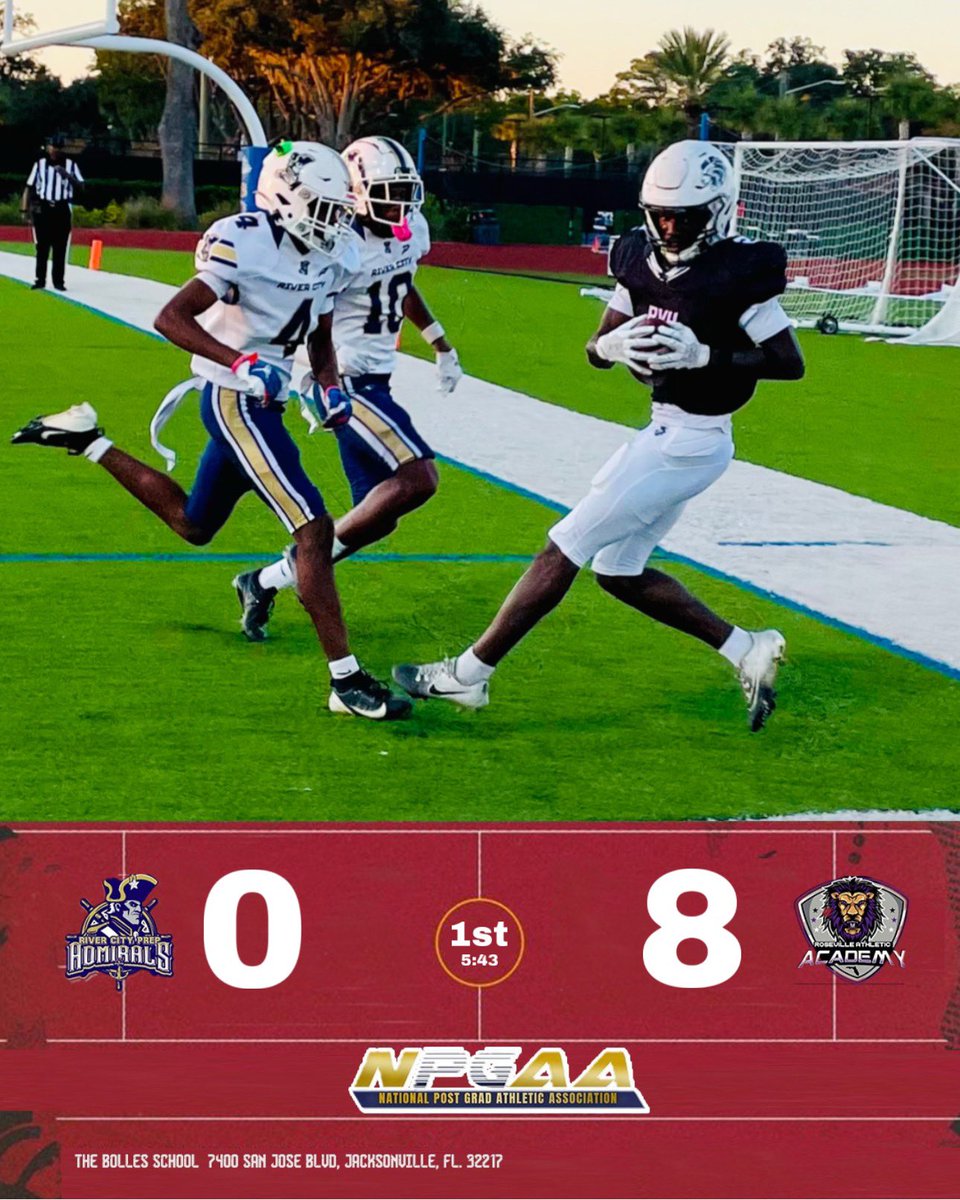 <a href="/Rosevillelions1/">Roseville University</a> strikes first to take an early lead over <a href="/RiverCityPrepFB/">River City Post-Grad Football</a> Watch live on youtube.com/<a href="/NPGSN/">National Post Grad Sports Network</a> @NPGSN