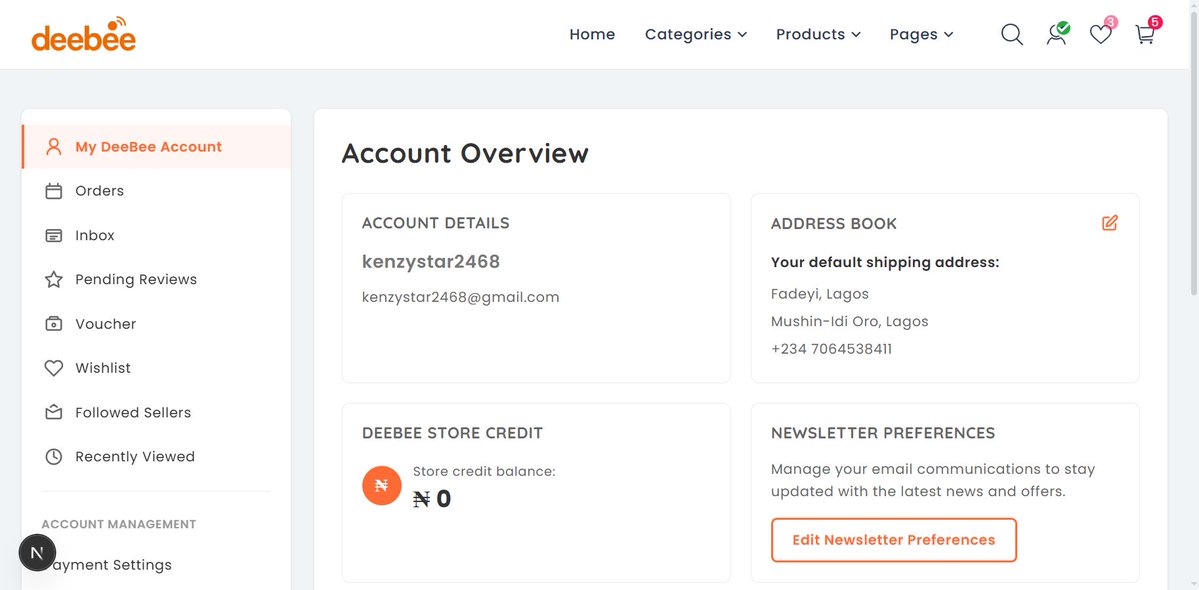 kenzycodex's tweet image. Day 7 of building DeeBee 🛍️
Just dropped the buyer account dashboard today. Sellers had their control center, now buyers get theirs ✨
Jumia-inspired sidebar, seamless navigation, mobile-ready
Because everyone deserves a smooth experience 🎯🤔
#buildinpublic #100DaysOfCode