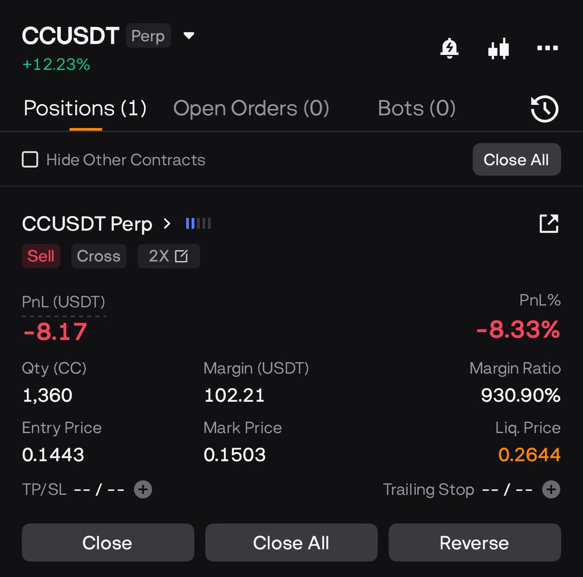 Vi algumas afirmações de que a $CC seria o futuro das finanças. Decidi então apostar na queda das ações na Blofin (pré-m
