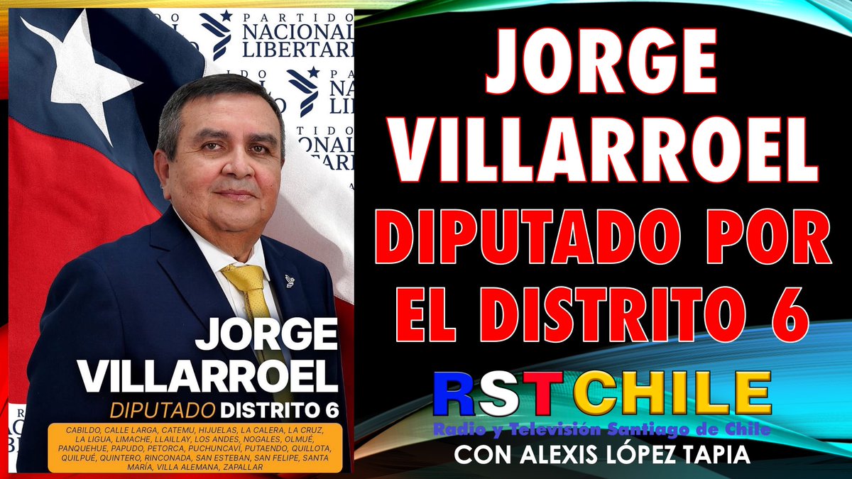 chile_rst's tweet photo. Hoy 22:00 hrs. en Vivo por #RSTChile

JORGE VILLARROEL

https://t.co/C9HFU9T4mH

Hoy conversamos con el Ingeniero Jorge Villarroel, candidato a Diputado por el Partido Nacional Libertario para el distrito 6. https://t.co/76zIlEjR0a