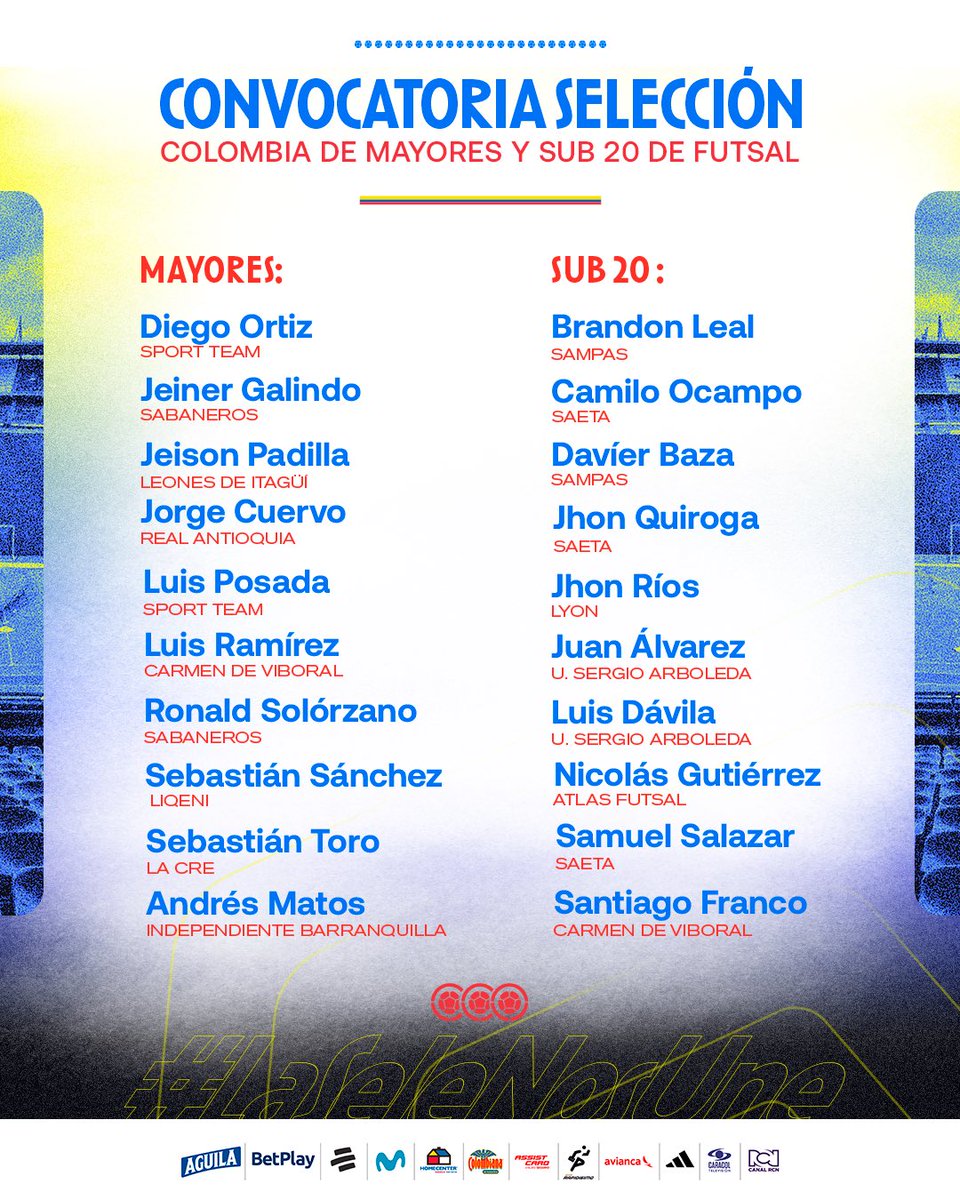 FCFSeleccionCol's tweet image. 𝗖𝗼𝗻𝘃𝗼𝗰𝗮𝘁𝗼𝗿𝗶𝗮 𝗱𝗲 𝗹𝗮 𝗦𝗲𝗹𝗲𝗰𝗰𝗶𝗼́𝗻 𝗖𝗼𝗹𝗼𝗺𝗯𝗶𝗮 𝗠𝗮𝘆𝗼𝗿𝗲𝘀 𝘆 𝗦𝘂𝗯-𝟮𝟬 𝗱𝗲 𝗙𝘂𝘁𝘀𝗮𝗹 𝗽𝗮𝗿𝗮 𝗹𝗮 𝗖𝗢𝗡𝗠𝗘𝗕𝗢𝗟 𝗟𝗶𝗴𝗮 𝗘𝘃𝗼𝗹𝘂𝗰𝗶𝗼́𝗻 – 𝗭𝗼𝗻𝗮 𝗡𝗼𝗿𝘁𝗲 𝟮𝟬𝟮𝟱👟🤩

🔗 bit.ly/4os5Byk

#LaSeleNosUne🇨🇴