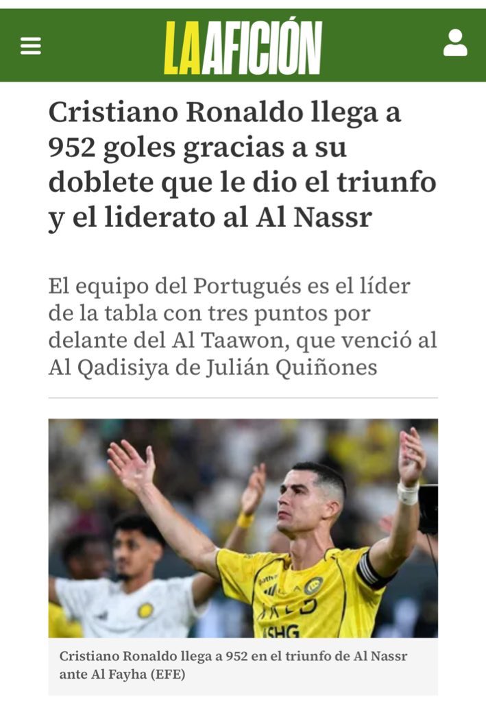 من مدريد إلى لشبونة، ومن باريس إلى لندن..
الصحف الإسبانية 🇪🇸 والبرتغالية 🇵🇹 والفرنسية 🇫🇷 والإنجليزية 🇬🇧 تتحدث صباح اليوم عن #النصر وصدارة قائده #كريستيانو 💛
هذا هو الفارق بين نادٍ يكتب خبره العالم المتقدم .. وآخر لا يسمعه حتى جمهوره ..
