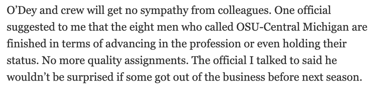 Tim O'Dey (head official of today's MSU football game) certainly has a great track record. 

oklahoman.com/story/sports/c…