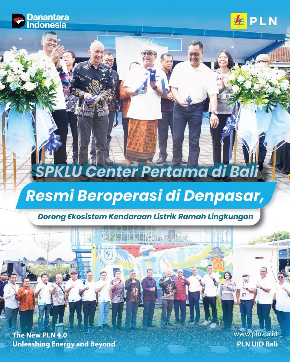plnuidbali's tweet image. SPKLU Center Pertama di Bali Resmi Beroperasi!

Langkah nyata menuju Bali Mandiri Energi Bersih 🌿

PLN bersama Pemkot Denpasar dan Pemprov Bali meresmikan SPKLU Center Hayam Wuruk, pusat pengisian kendaraan listrik terbesar di Bali!

#PLNUIDBali #PLN #GreenEnergy #SPKLU #EVBali