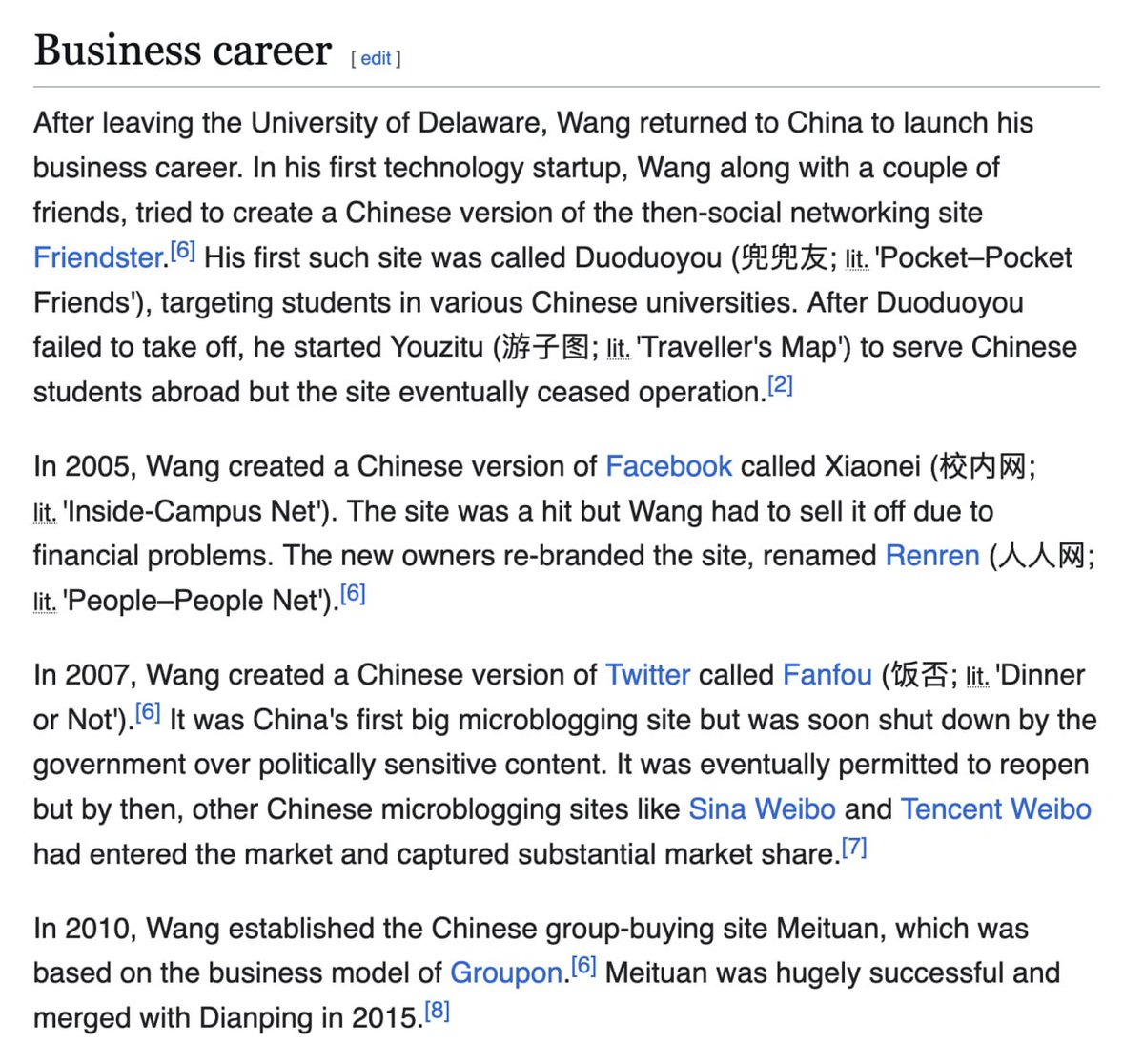 J'ai appris aujourd'hui que le fondateur de Meituan, Wang Xing, est littéralement Jian Yang de la Silicon Valley.