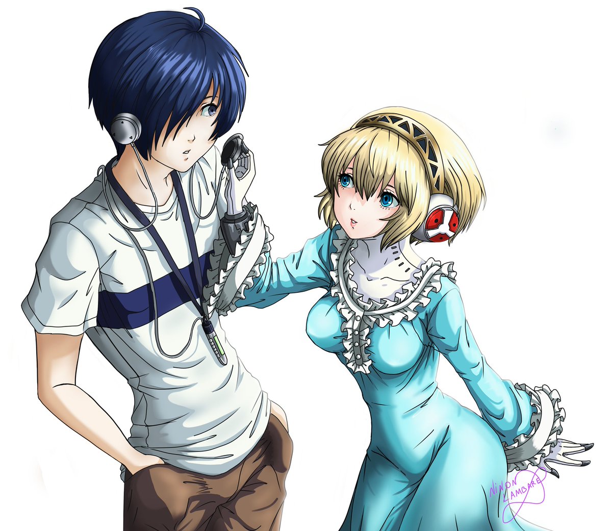 #persona3 #aikoto Aigis examining her leader's headphones. I hope you like the drawing. Greetings to all and thank you for your support! 💙💛