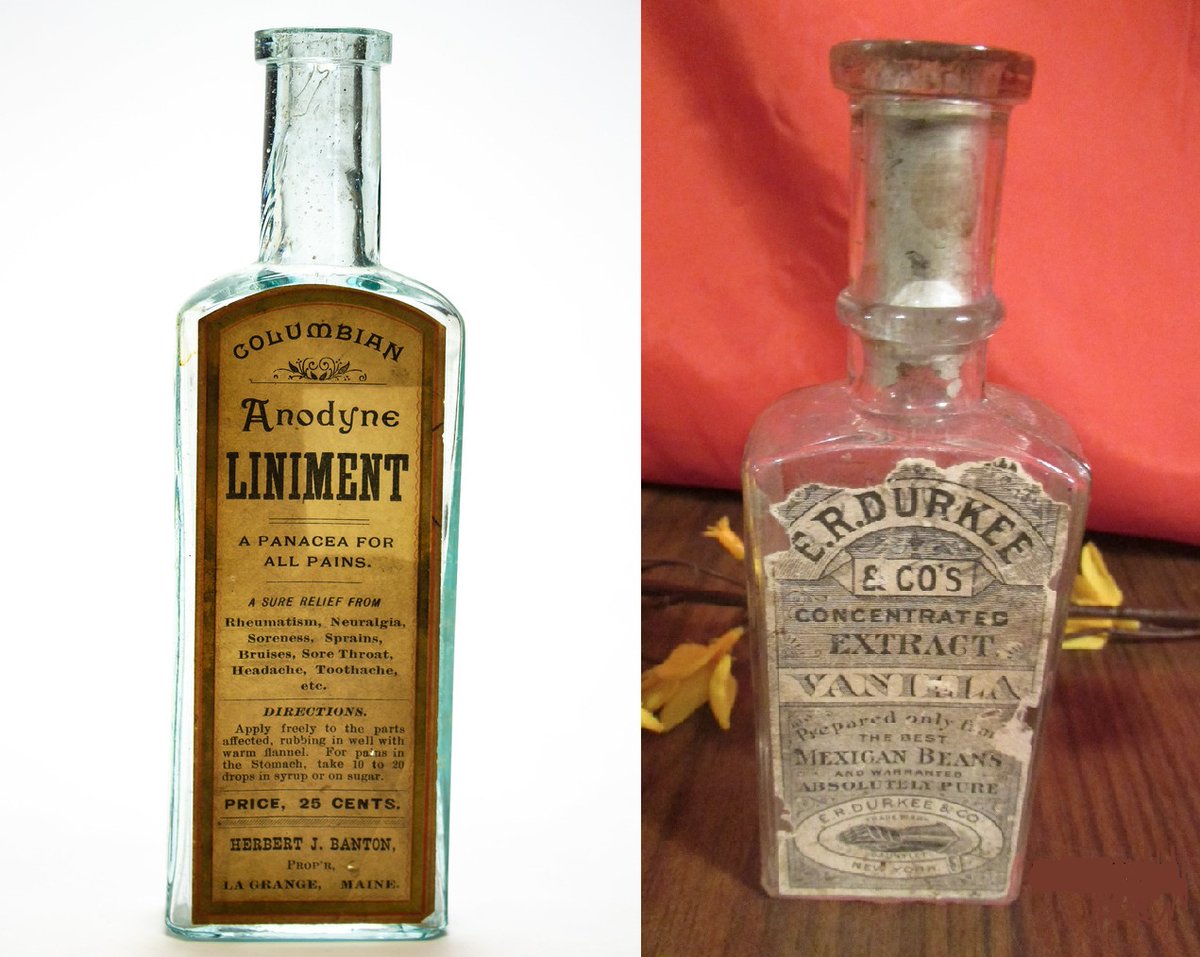 ANitpicker's tweet image. アンが作った「あのレイヤーケーキ」当時の塗り薬とバニラの瓶の形状が結構似ててマリラが中身を入れ替えてなくても普通に間違えそう。当時よく売れていた塗り薬の主成分は阿片（アンモニア臭と苦み）ヒヨス（腐った肉臭）とアルコールだったそうでとんでもない臭いと味だったのでは。　＃赤毛のアン