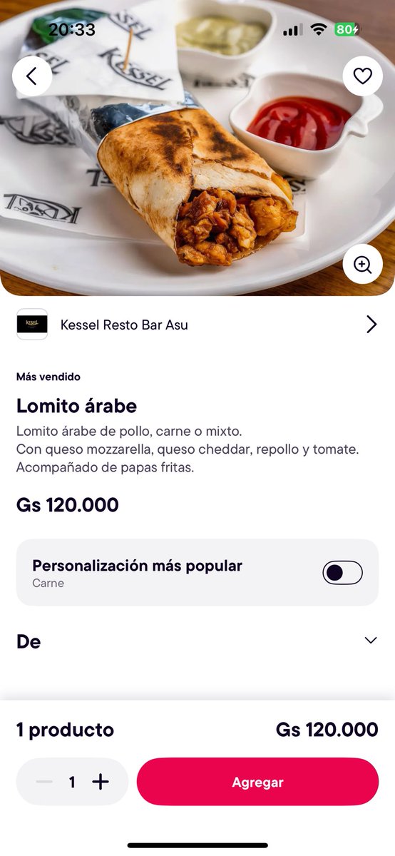 Chicos, 120 mil cuesta un lomito árabe en Kessel.