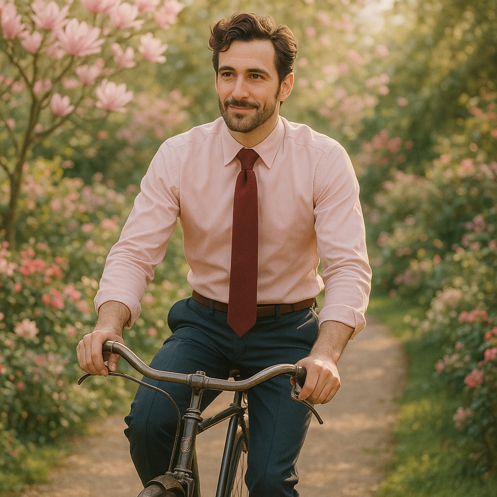 men_mode's tweet image. Romantic sophistication in motion 🌸 Blush pink shirt. Burgundy tie. Navy trousers. Classic La Mode Men’s elegance. #LaModeMens #MensStyle #SpringLook