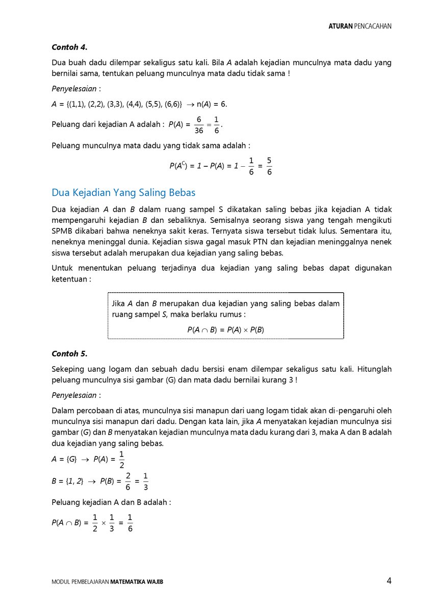 Rangkuman Materi TKA Matematika Wajib - Peluang Kejadian Majemuk