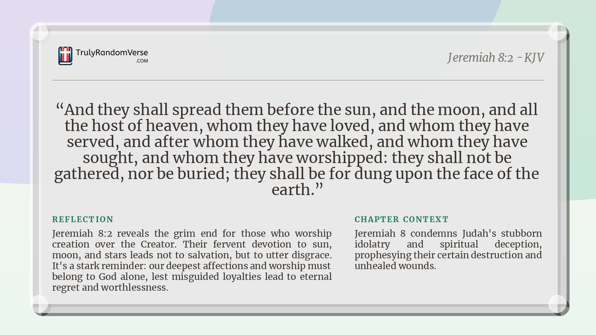 TRVBibleVerses's tweet photo. #BibleVerse #Scripture #WorshipGod #Idolatry #CreatorGod #SpiritualTruth #BookOfJeremiah #Jeremiah8 https://t.co/9ynTUEaXSi