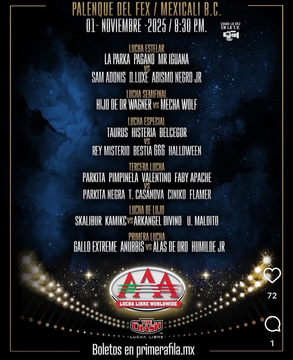 Tonight!!
Mexicali 
<a href="/luchalibreaaa/">Lucha Libre AAA Worldwide</a>