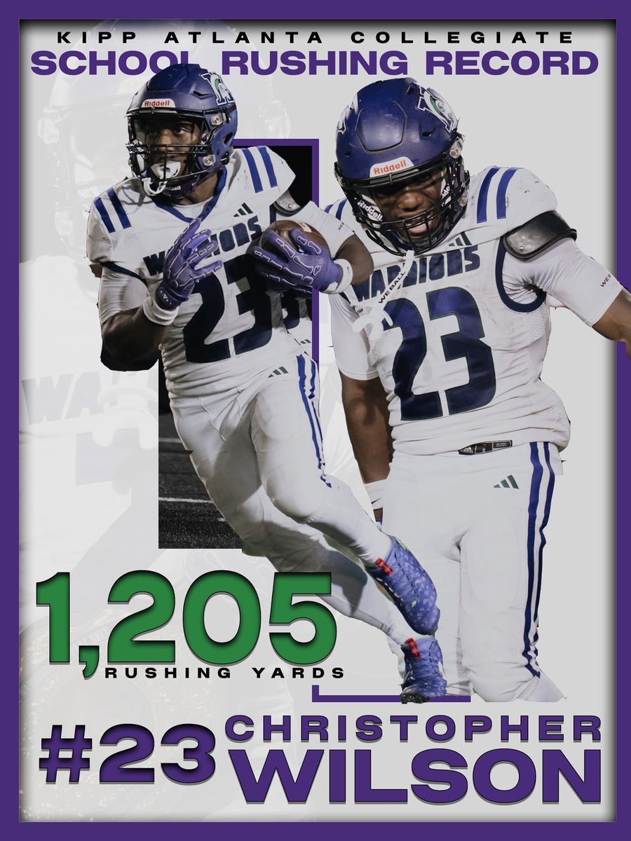 1,205 YARDS.
1 SCHOOL RECORD.
1 NAME: CHRISTOPHER WILSON. <a href="/Lahxhris/">Chriswilson23</a> 
#WarriorPride #KIPPAtlanta #RushingKing