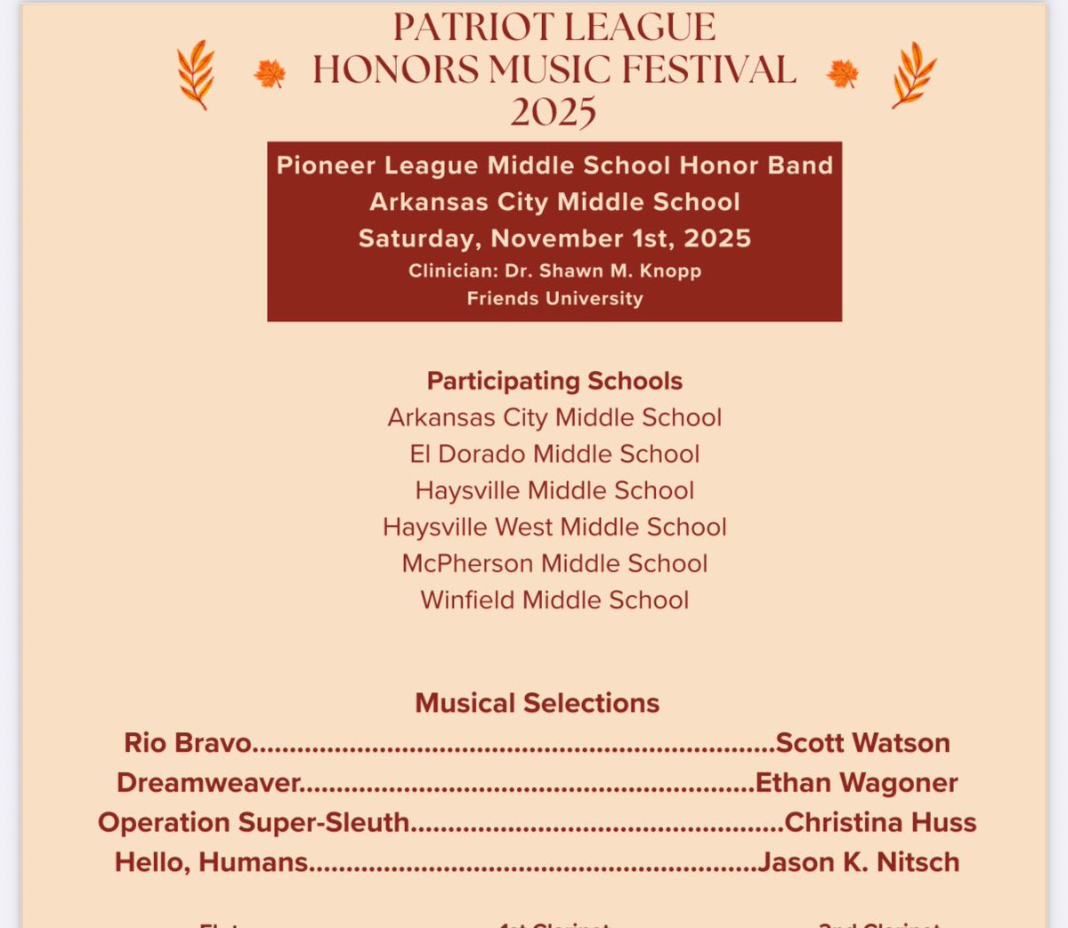 shawnknopp's tweet image. November began beautifully as I worked with the fabulous students of the Pioneer League Middle School Honor Band! Many thanks to the directors for the invitation to conduct and to Hans Judd for organizing a successful event.

Today’s rep was SO FUN and the kids were delightful!