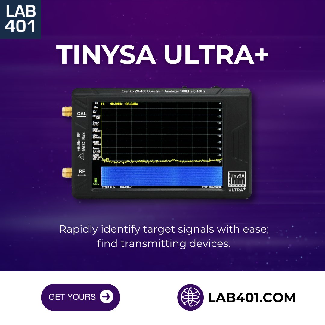 Lab_401's tweet image. 📡 Spectrum analysers let you see radio signals in real time! Perfect for RF pentesters targeting remotes or IoT devices—quickly ID frequencies like 30MHz, 433MHz, or 866MHz! 🚨 l.lab401.com/egcU2 
#RFHacking #SpectrumAnalyser #Lab401 #TinySA #SDR #IoT #pentesting #RF