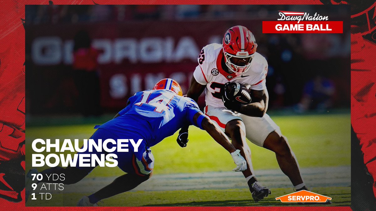 DawgNation's tweet image. “They didn’t want me. Now they know.”

Former Florida commit Chauncey Bowens gets the DawgNation Gameball after sealing Georgia’s 24-20 win with a 36-yard TD run.

9 carries • 70 yards • 1 massive moment 🔥

#GoDawgs | #UGAvsUF