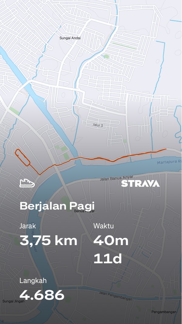 Cek jalan saya di Strava.
strava.app.link/dQ6l7GObXXb  mulai latian pagi