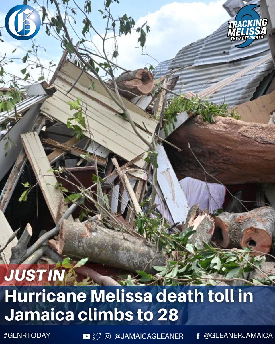 The Government is reporting that the death toll from Hurricane Melissa has risen to 28.

The update was provided on Saturday.

The Category 5 storm made landfall on Tuesday, causing widespread devastation in western parishes. #GLNRToday

📸: Rudolph Brown