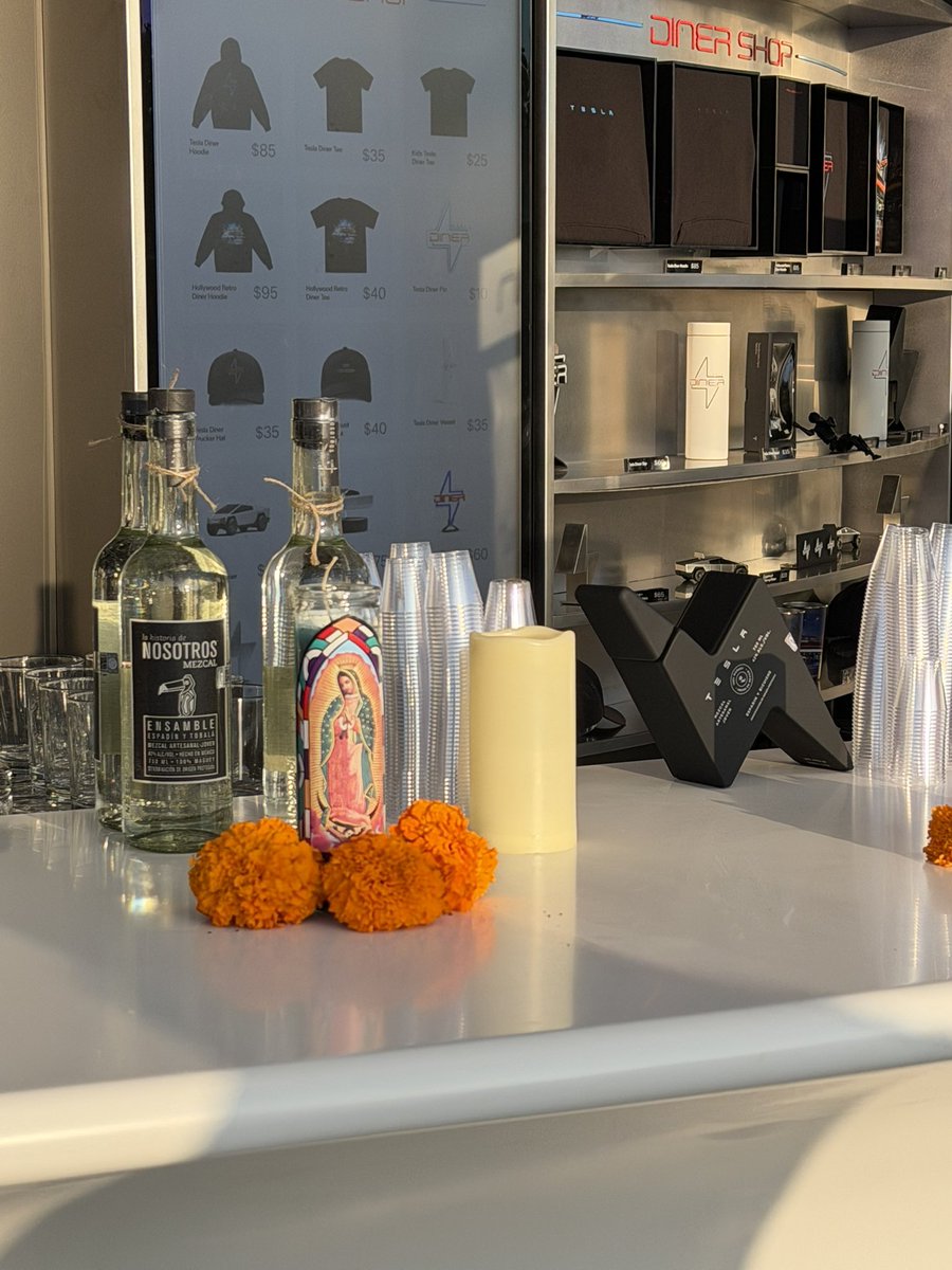 Tesla Mezcal drink menu for Dia De Los Muertos Tesla Diner event.