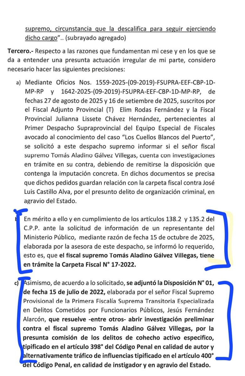 Epicentro_TV's tweet image. URGENTE. Este es el oficio completo enviado a la Junta de Fiscales Supremos por la fiscal Carolina Delgado Manrique, una de las defenestradas por Tomás Gálvez. Allí denuncia que el fiscal de la Nación incurre en un &quot;conflicto de intereses claro y manifiesto&quot; al cesarla, pues él…