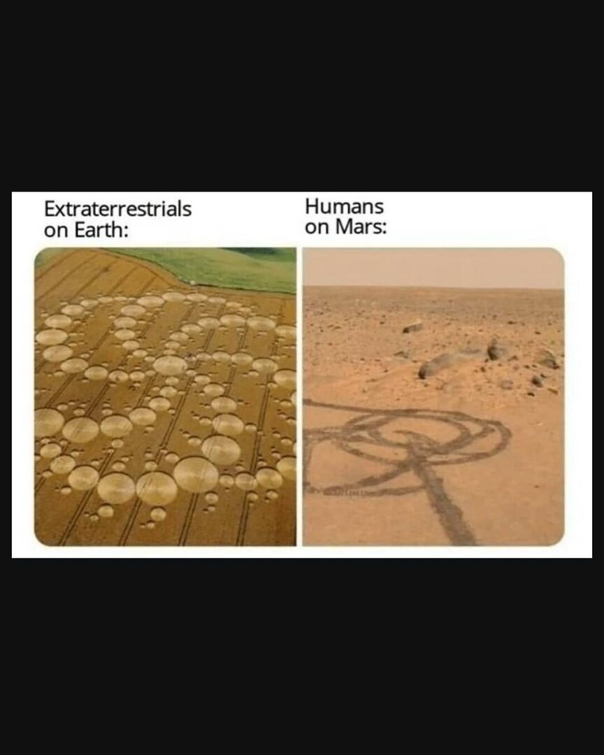 We be doing donuts on Mars. Aliens creating art.
#believingthebizarre #paranormalpodcasts #meme #paranormalmemes instagr.am/p/DQiJNavDUg3/