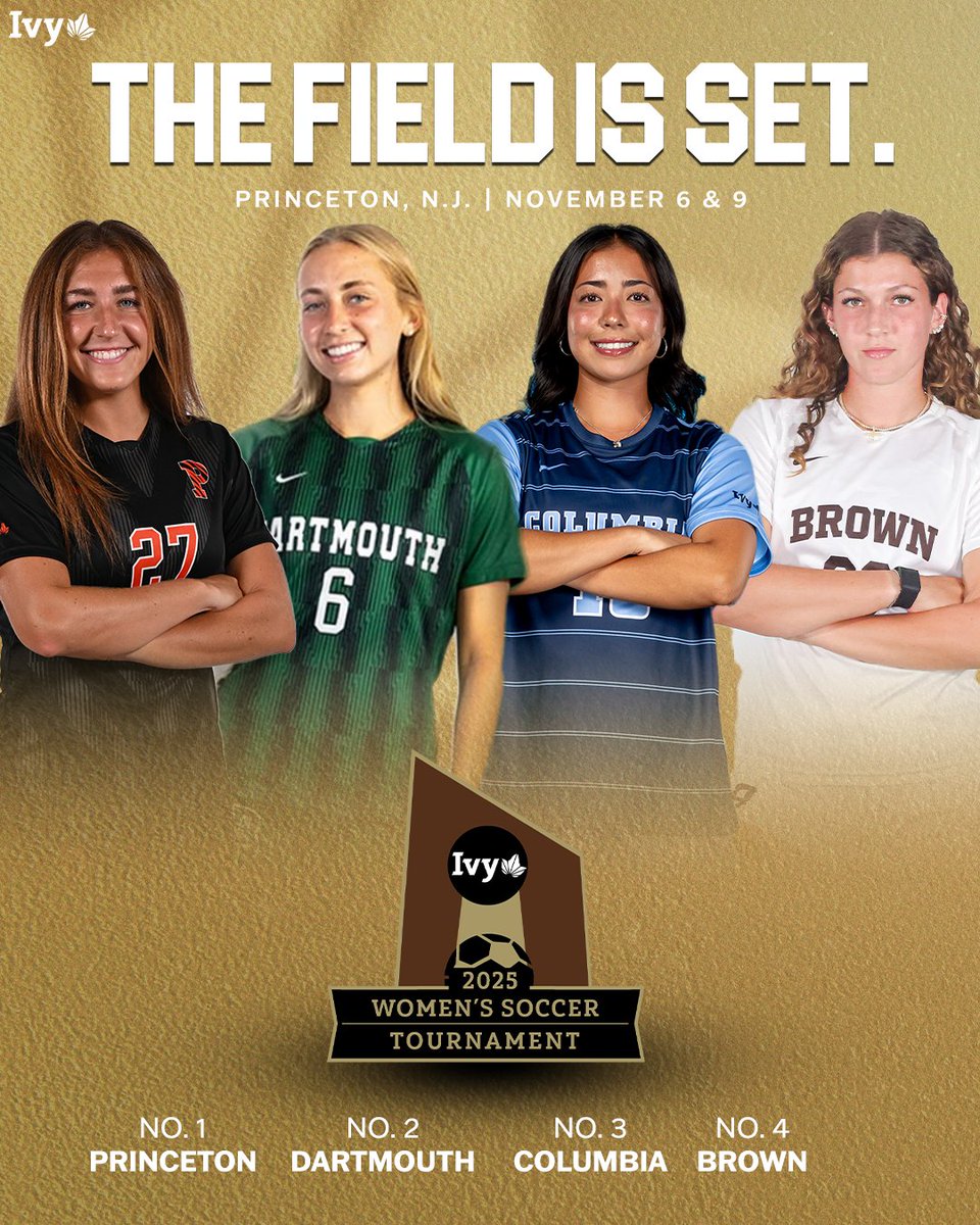 IvyLeague's tweet image. The field is set. 🌿⚽️

1⃣ @PrincetonWSoc 
2⃣ @DartmouthWSoc 
3⃣ @CULionsWSOC 
4⃣ @BrownU_WSoccer 

🔗 » ivylg.co/WSOC25