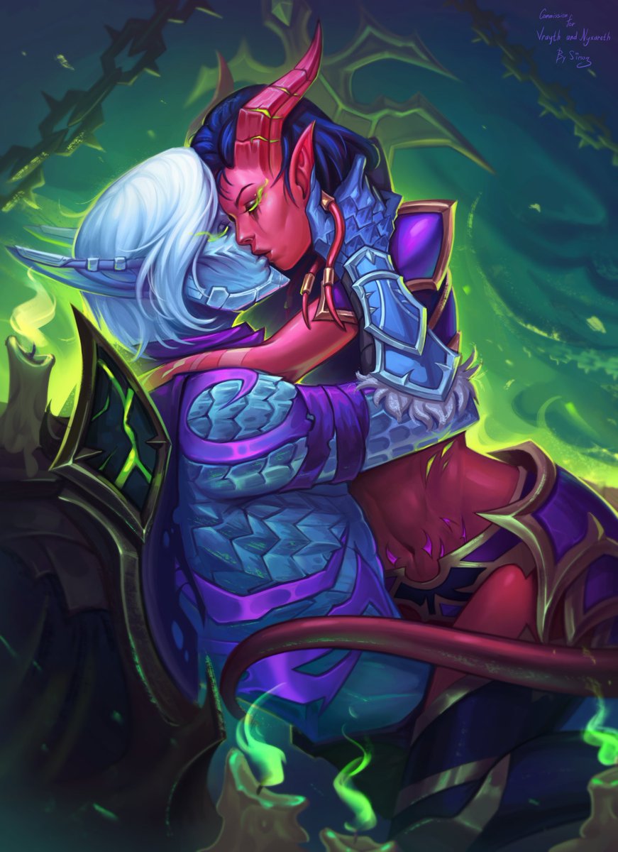 The kiss of @Vrayth  and Nyxareth❤️

#commission #worldofwarcraft