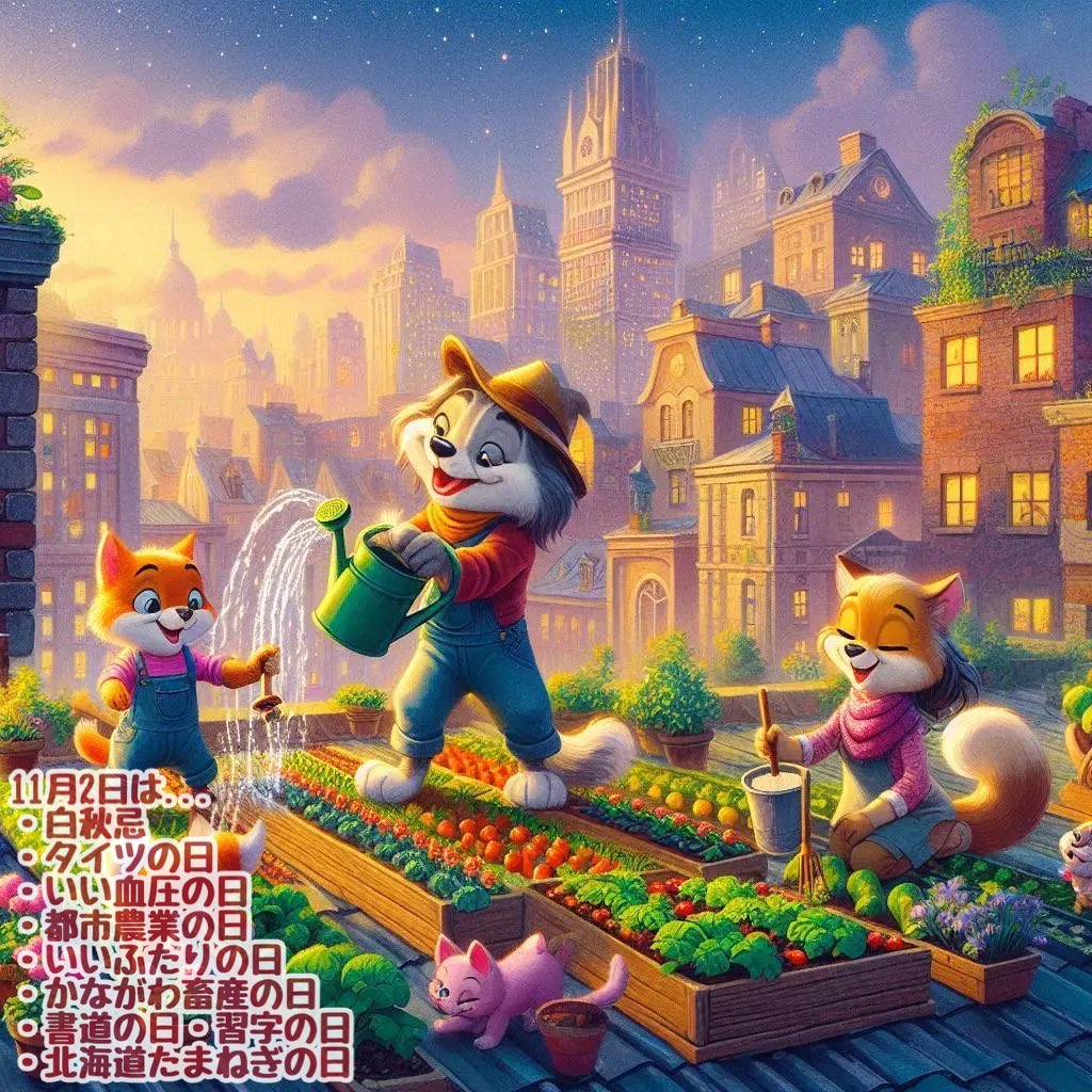 11月2日は...❶白秋忌❷タイツの日❸いい血圧の日❹都市農業の日❺いいふたりの日❻かながわ畜産の日❼書道の日・習字の日❽北海道たまねぎの日❾キッチン・バスの日(家庭文化の日)➓リジョブの日(いい縁につながる日)... ①詩人で童謡作家、歌人である北原白秋の命日。②タイツは片足ずつ編まれた後、