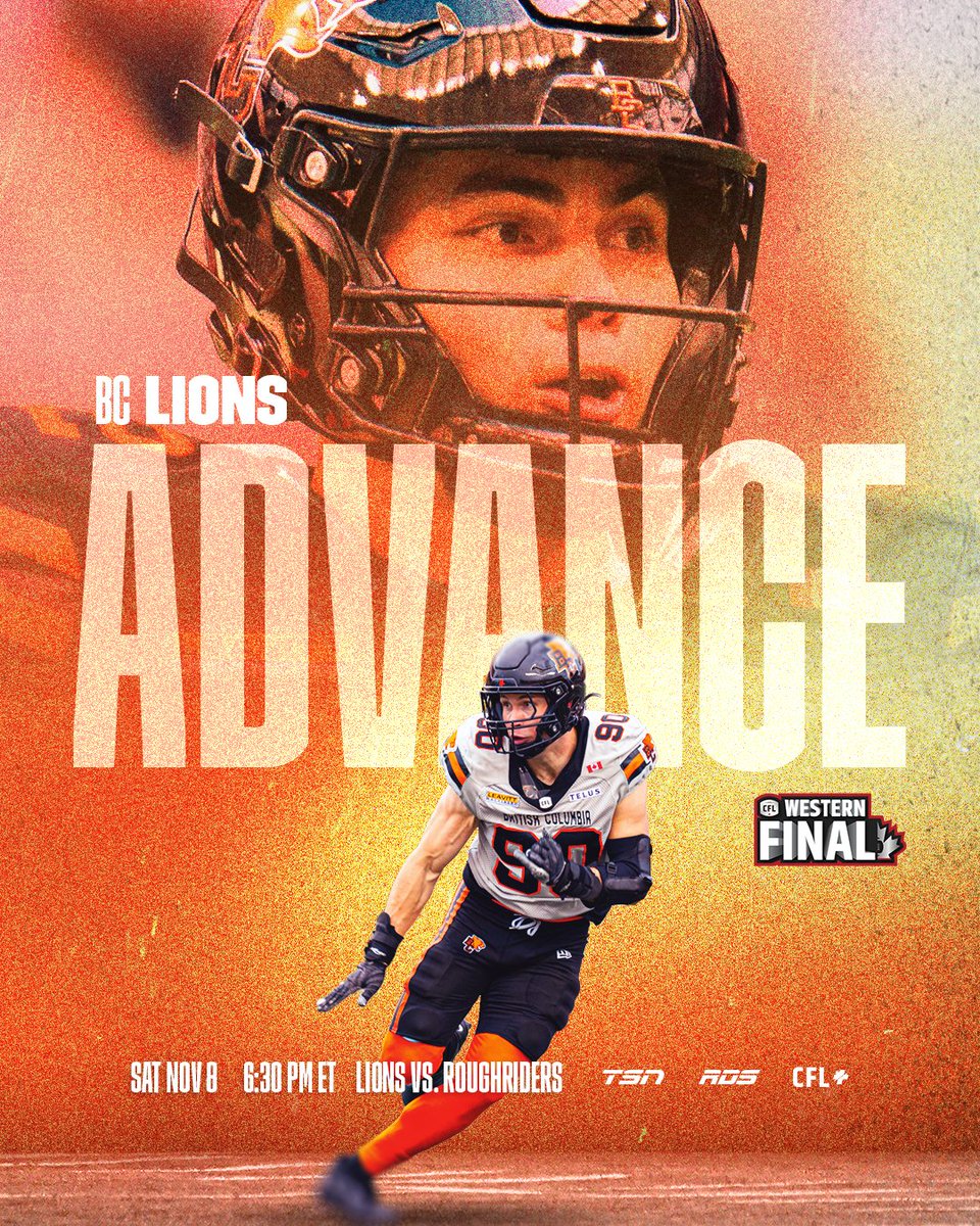 THE LIONS ARE HEADED TO THE PRAIRIES!

The Lions are Saskatchewan bound to take on the Roughriders in the Western Final on Nov. 8, tune in on TSN, RDS and CFL+.

#GCPlayoffs | <a href="/BCLions/">BC LIONS</a>