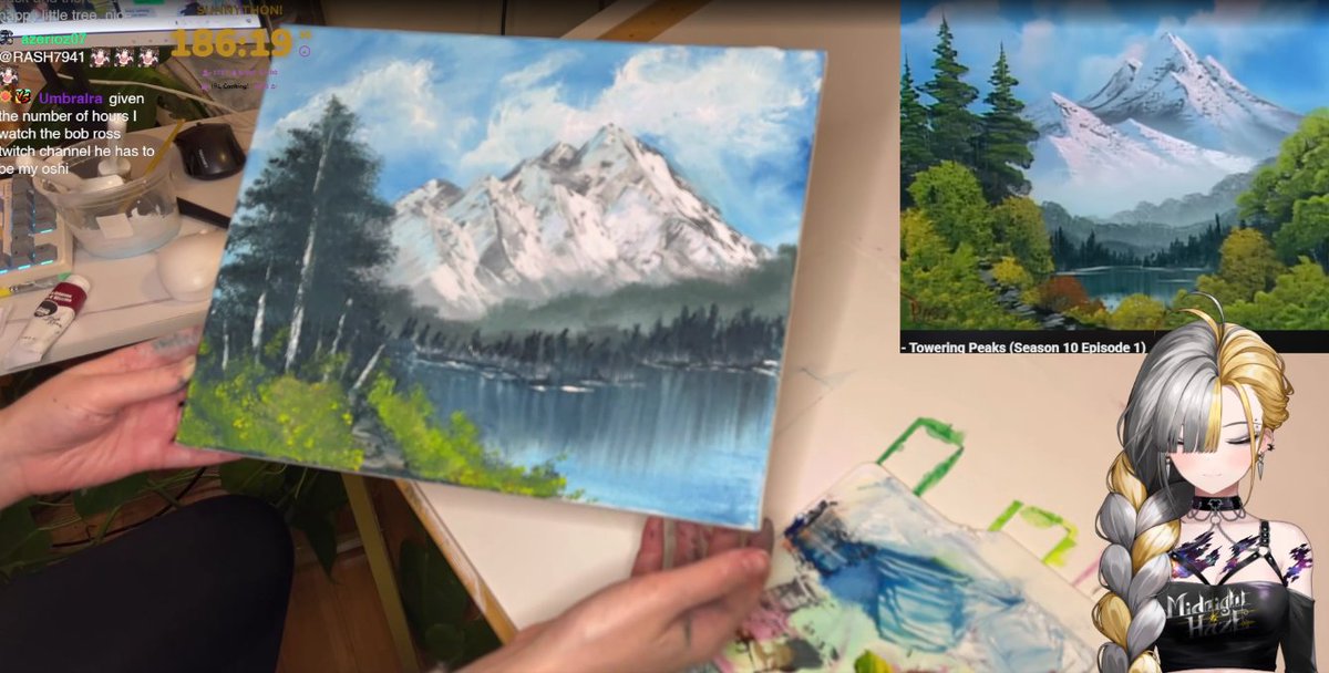 I attempted an irl bob ross painting stream and this was the result 👩‍🎨

I couldn't follow Bob perfectly, he started doing backflips on me