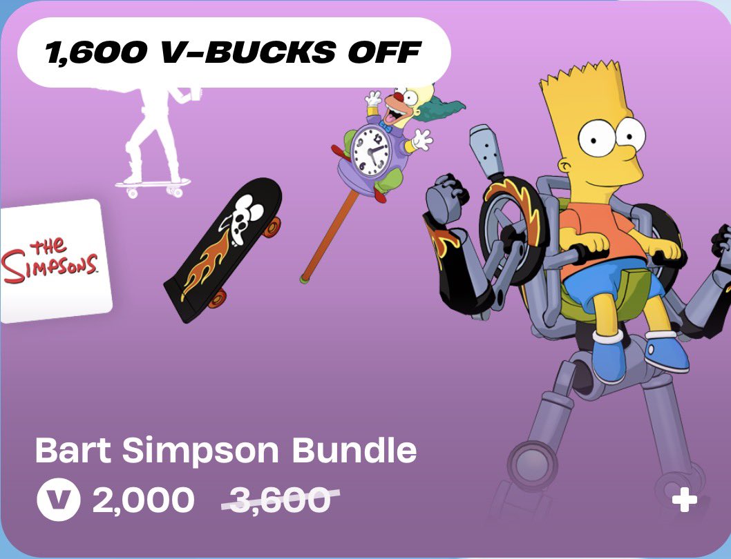 Bart Simpson Bundle Giveaway
#Fortnite #Giveaway #Ad

HOW TO ENTER!

-Follow me📲
-Like &amp; RT♻️
-Comment 'Done'✅

Ends in 24 hours!

Use Code 'Jmoneydog84' to support me, it helps a lot
💙 #EpicPartner