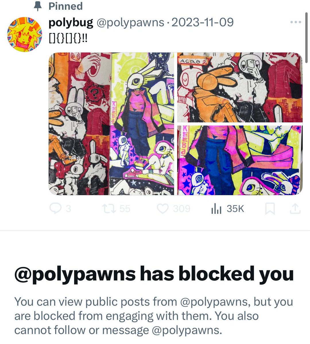 What did I do to get blocked from the one who animated Pencil &amp; Four’s fight scene