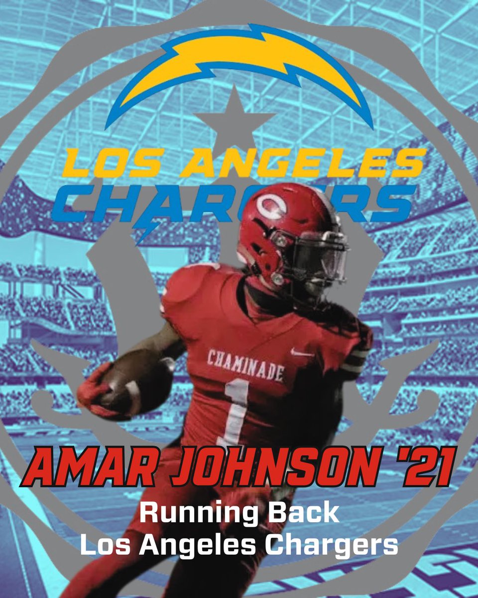 WeAreChaminade's tweet photo. Congrats to Amar Johnson ‘21 who will be on the active roster for the Los Angeles Chargers tomorrow! Amar becomes just the second Chaminade alumni in history to make an active NFL roster for a regular season game. #EstoVir https://t.co/P38HDMbExy