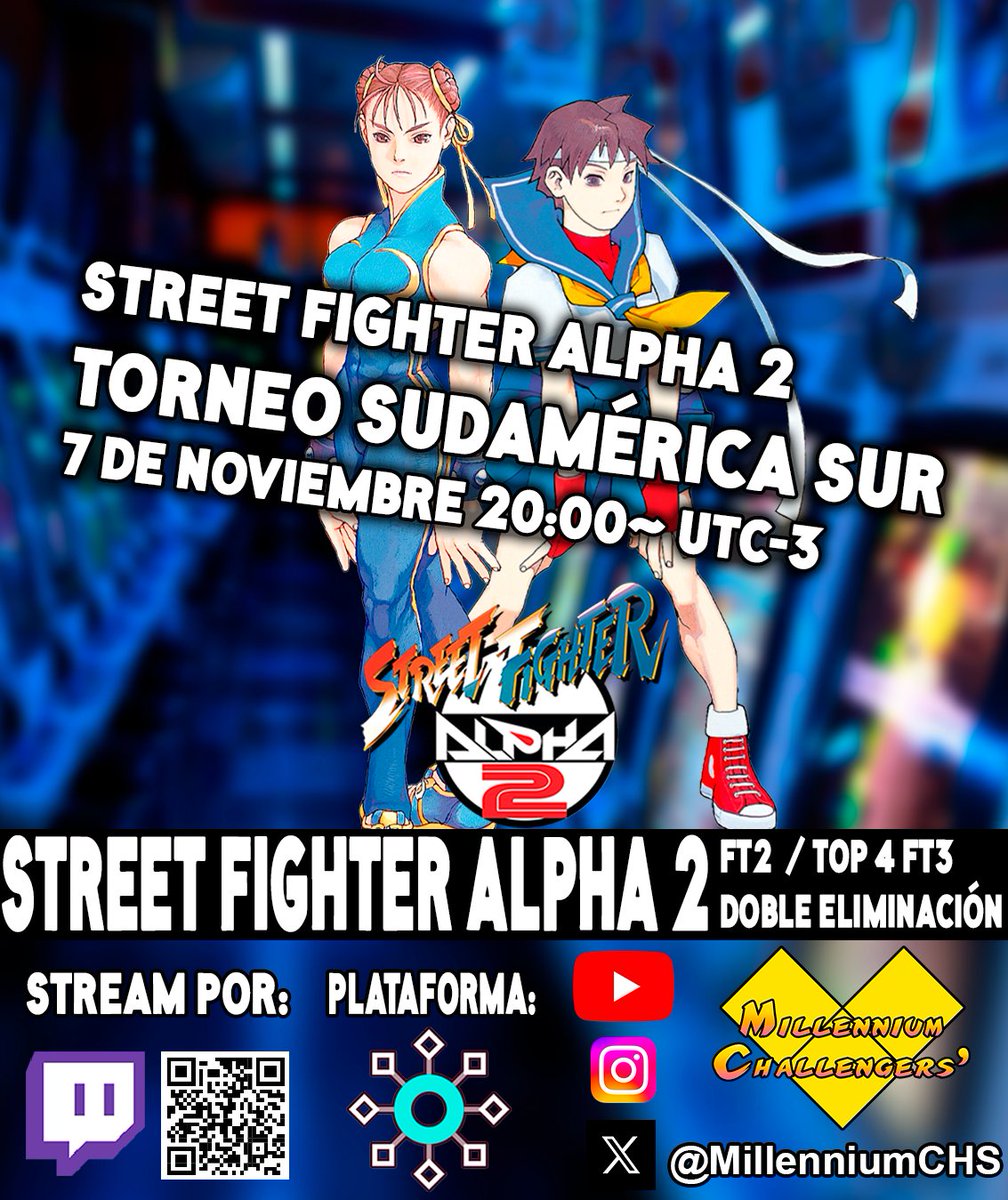 ¡Volvemos con las actividades de torneo!

Torneo Millennium Challengers' #7: Street Fighter Alpha 2

Fecha y hora:  07/11/2025 a las 8:00 p.m UTC-3  

Link de stream: 
twitch.tv/millennium_cha… 

Link de inscripción y reglas:
challonge.com/es/o7exn7q3