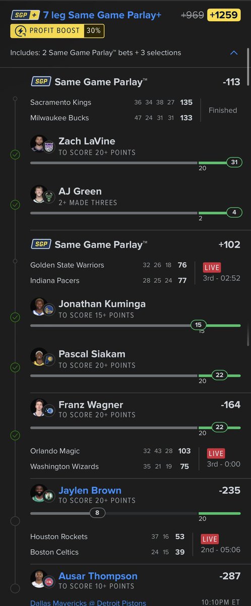 Bigbetsbrand123's tweet photo. 5 legs down so far✅

Just need Jaylen and Ausar to bring us home now🙏

I got $100 for a random like/rt if this cashes❤️ https://t.co/456lM3L0yF