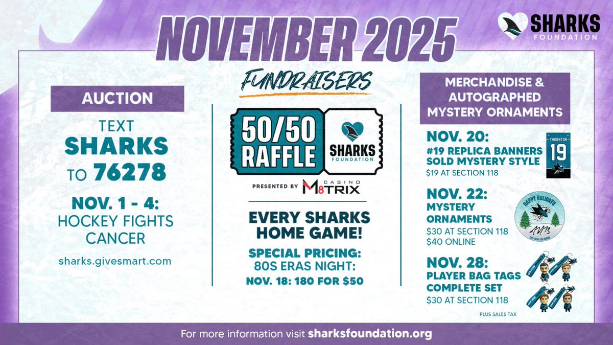 It’s Hockey Fights Cancer Month presented by <a href="/KPSantaClara/">Kaiser Permanente Santa Clara</a> &amp; <a href="/KPSanJose/">Kaiser Permanente San Jose</a> 💜 Check out what the Sharks Foundation have planned all November long!