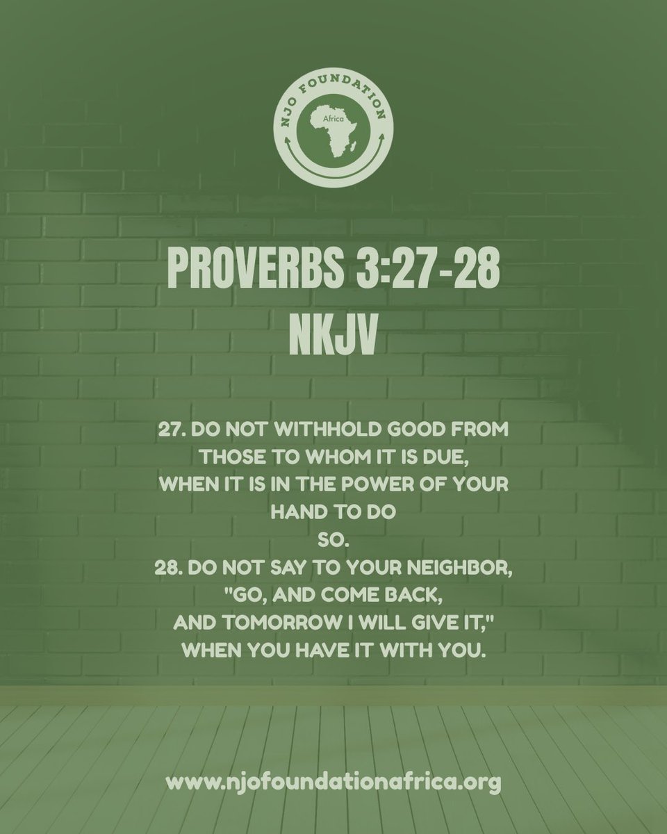 njofoundation's tweet image. Every day brings opportunities to show kindness, lend a hand or share what you have. Don’t wait for a better time, the right time is now. Your small act of goodness today could be the miracle someone has been praying for.
#njofoundationafrica #scripture #bible