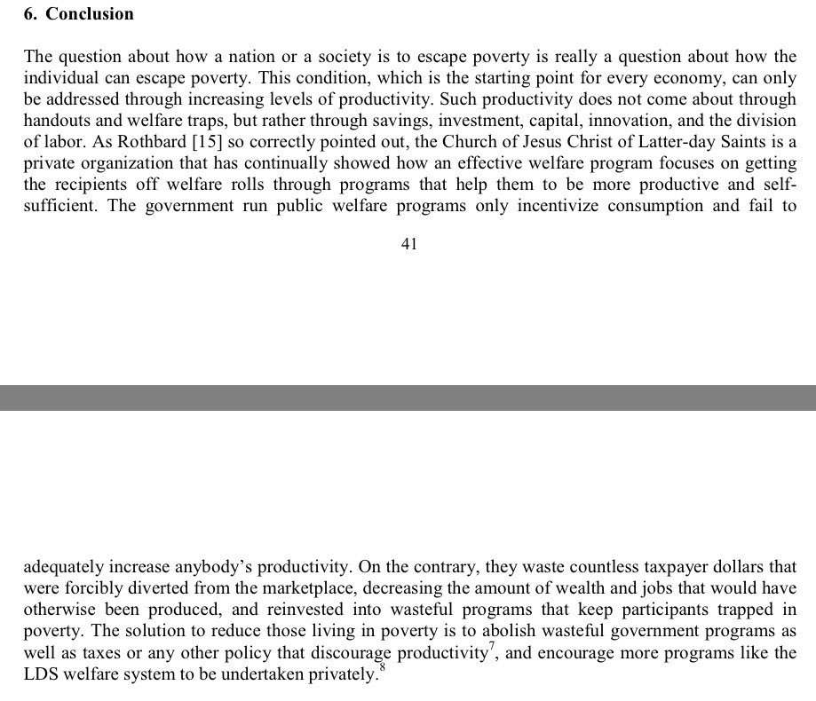 TeeplesCY's tweet image. A research paper compares U.S. public welfare with The Church of Jesus Christ of Latter-day Saints’ welfare system.

The Church’s self-reliance results:

– 41% improved ability to provide
– 40% higher income
– 38% more savings
– 59% less debt

Some fascinating analysis here: