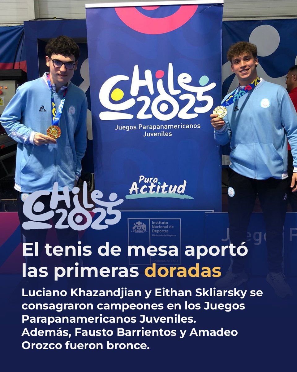 La delegación argentina sumó sus primeras medallas en los Juegos Parapanamericanos Juveniles #Chile2025 de la mano del tenis de mesa, que obtuvo dos doradas y dos de bronce.

argentina.gob.ar/noticias/el-te…