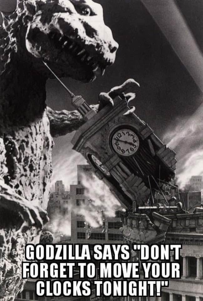 Don’t forget to turn your clocks back tonight or Godzilla will be upset! This has been a Godzilla and Svengoolie PSA. #Svengoolie