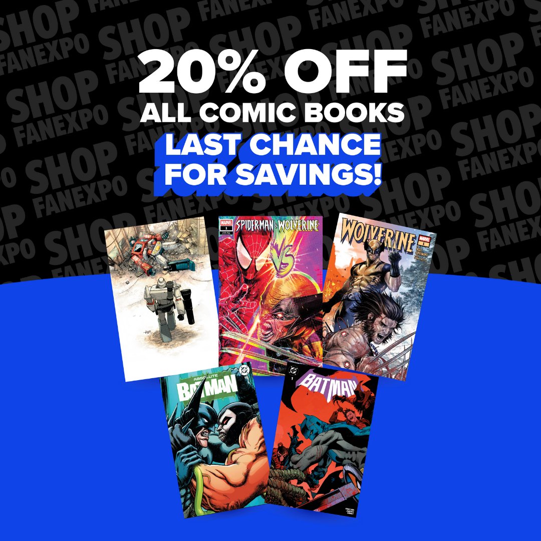 The story’s almost over. Save 20% on all comic books before the sale closes tonight at midnight. Close out your collection before the sale disappears. Shop now: spr.ly/60107HOOQ 

#ShopFANEXPO #Comics #Sale