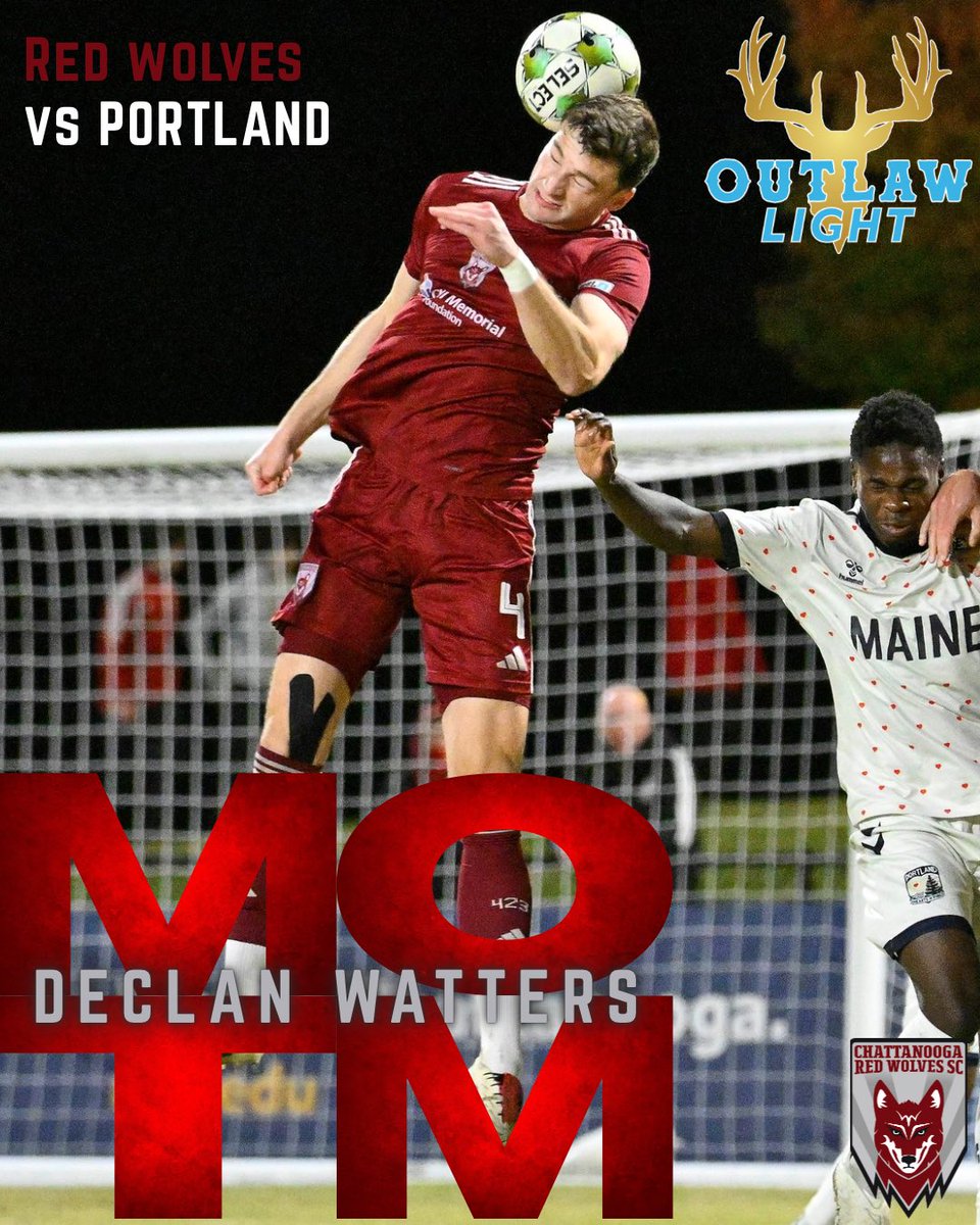ChattRedWolves's tweet image. Your Man of the Match for tonight’s 0-1 battle against Portland Hearts of Pine goes to Declan Watters‼️

Brought to you by Outlaw Light Beer🍻

#DaleLobos🔴🐺