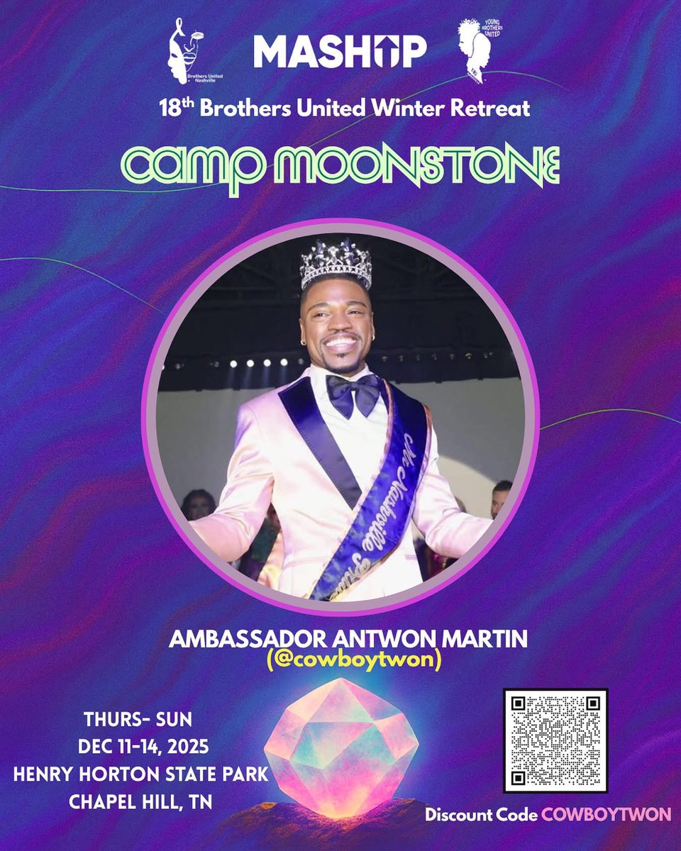 Our parent Org., Brothers United Network Inc, is hosting 18th Winter Retreat, Thu-Sun, Dec 11-14! We partnered w/MashUp for Camp Moonstone for Black Gay Men to recharge &amp; reconnect. 💬 615-974-2832
💪🏾 Meet some Ambassadors and join us!  
🫵🏾 Register Here:  campmoonstone.squadtrip.com/trip/bu-winter…