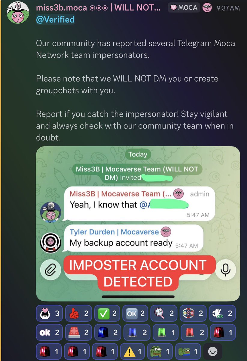 STAY SAFU MOCAFAM

Moca Team impersonator detected ⚠️🚨 Please note that we will NOT DM you or create groupchats.