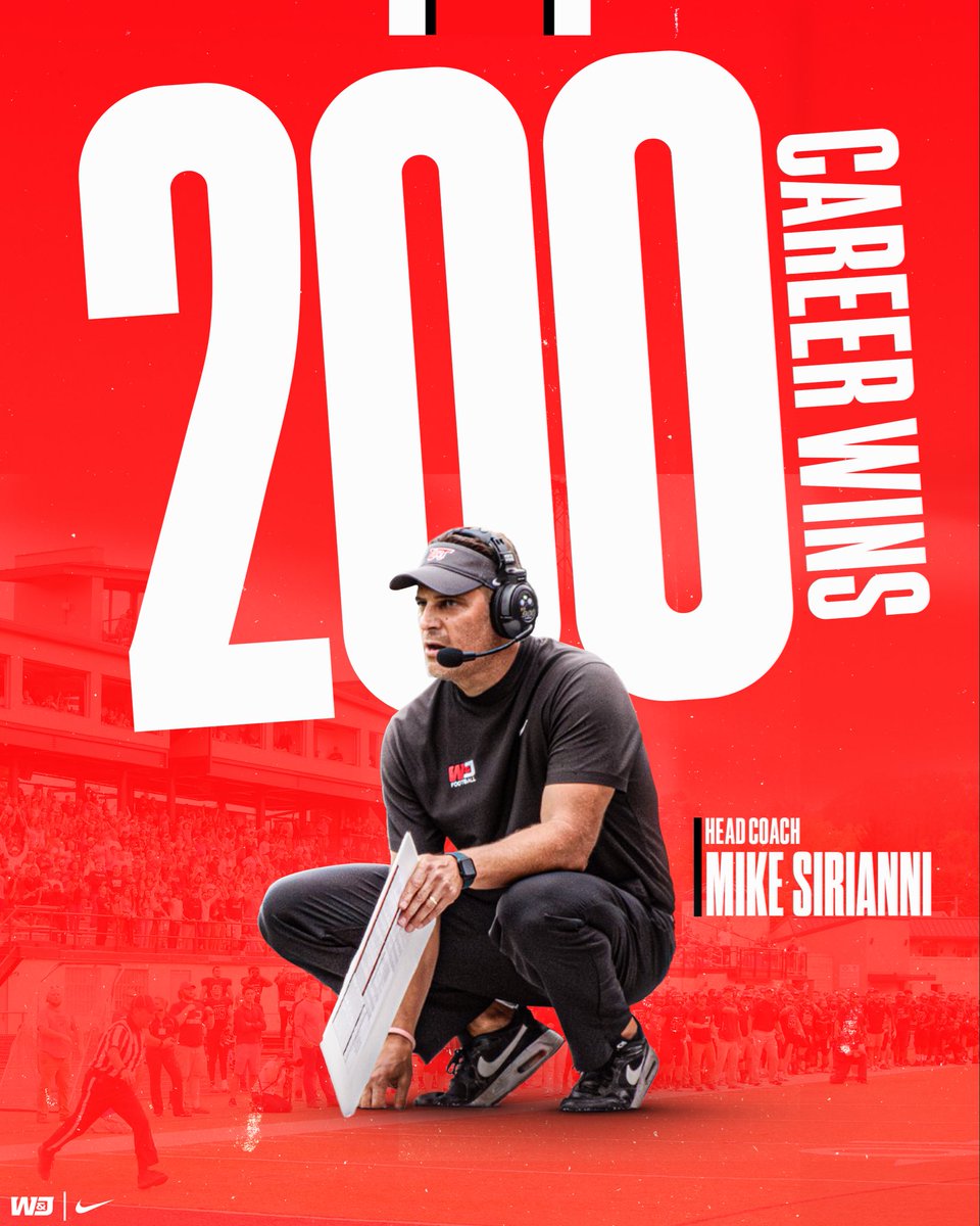 wjathletics's tweet image. MILESTONE MIKE: Win Number 200 ‼️

With his 200th career victory, W&amp;amp;J Head Football Coach Mike Sirianni becomes the sixth active NCAA football head coach to reach 200, and 94th all-time in NCAA history!

#PrezPride