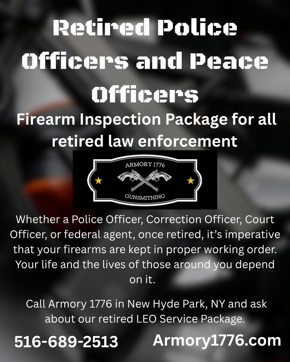 Armory1776's tweet photo. Even as a retired LEO, your service and off duty firearms continue to protect you and your family. 

Let our gunsmith service your firearms and bring them back into safe and proper working condition. https://t.co/PU6fmOP7po
