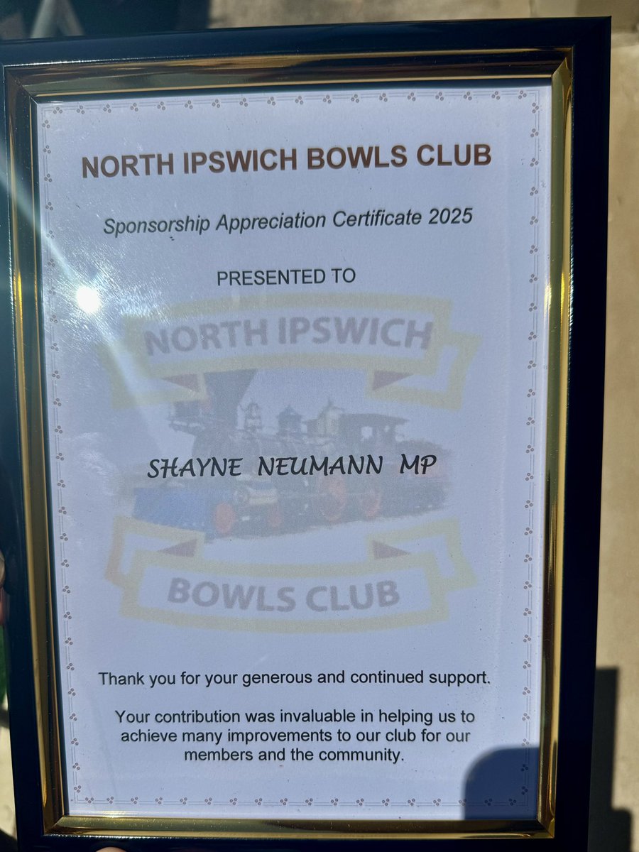 Tough competition at North Ipswich Bowls Club Sponsors Day. Thank you for the certificate of appreciation. I’m proud to be a sponsor and supporter of this great local club