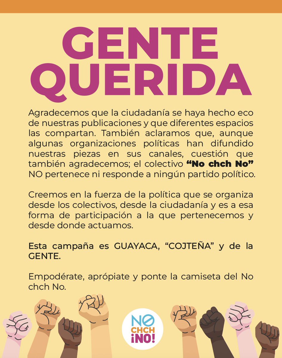 NOchchNO's tweet image. Gracias por unirse y compartir esta campaña que nació de la gente guayaca, para todo el Ecuador y aunque la misma ha sido compartida por diversas organizaciones políticas, lo cual agradecemos, esta iniciativa es ciudadana y no responde a ningún partido.

Desde la "cojta", con…