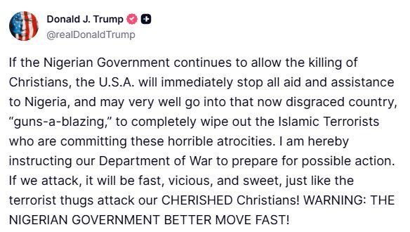 BREAKING: If Nigeria won’t stop the slaughter of Christians the U.S. must cut all aid, impose maximum pressure, and prepare decisive action if diplomacy fails. Protect innocent lives now.