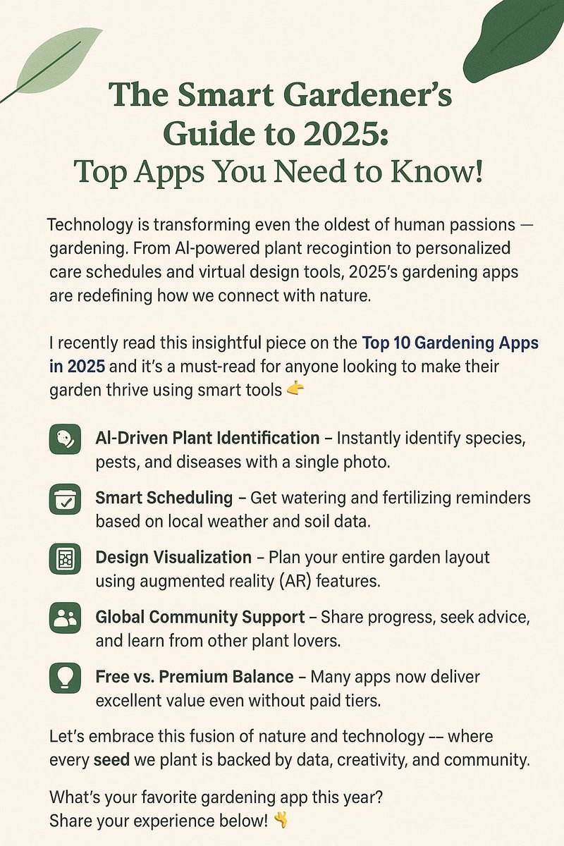 RajeshKumarIn's tweet image. 🌿 The Smart Gardener’s Guide to 2025: Top Apps You Need to Know! 🌿

I recently read this insightful piece on the Top 10 Gardening Apps in 2025 and it’s a must-read for anyone looking to make their garden thrive using smart tools 👉 cotocus.com/blog/top-10-ga…
